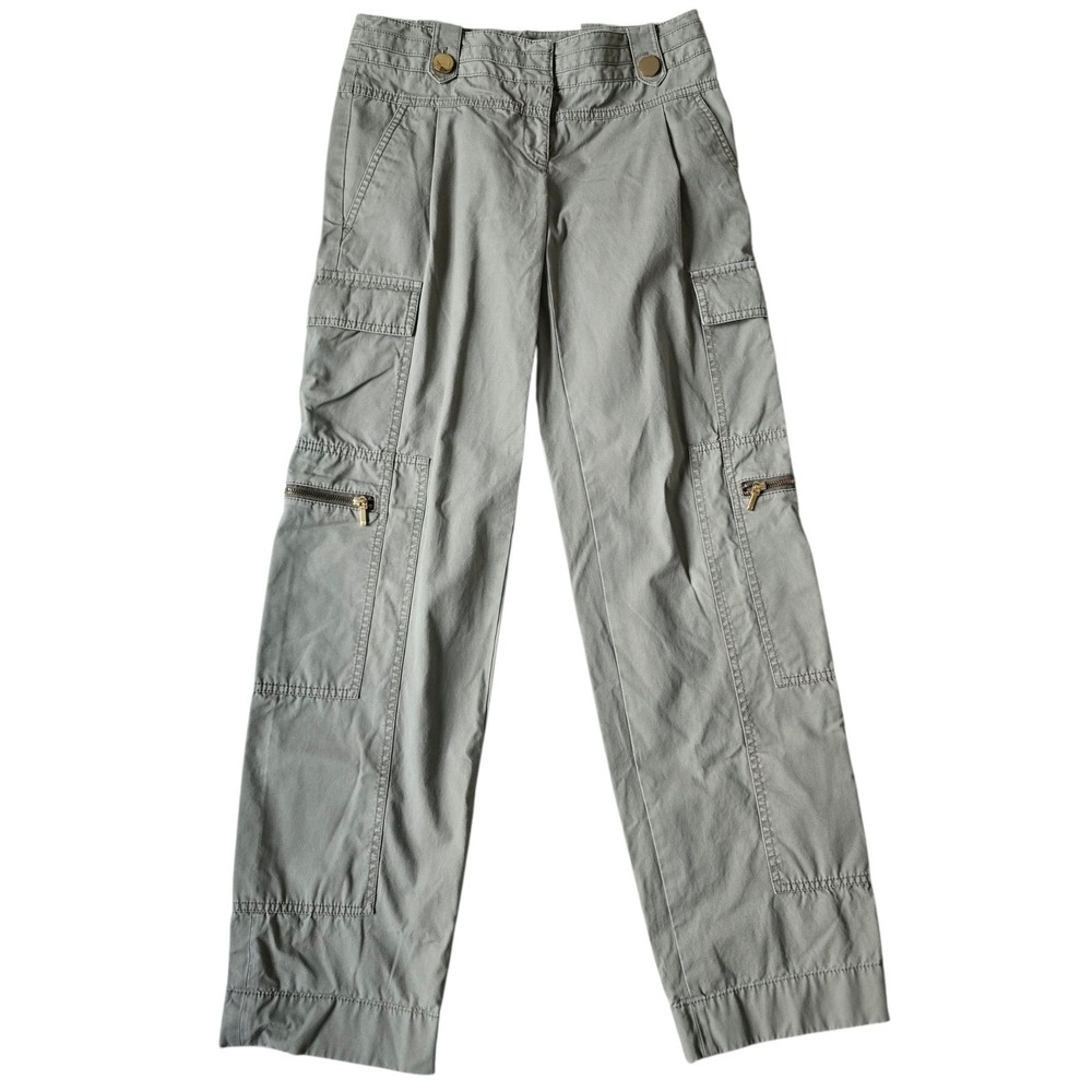 Tory Burch Cargo Pants Women's Size 2 Khaki Green Cotton Utility Zip Pockets‎
